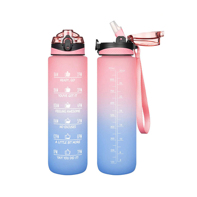 Portable 32 oz Motivational Water Bottle 1L Frosted Reusable Flip Top