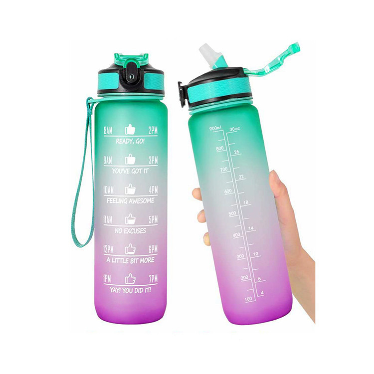 Multicolor Inspirational Time Marker Sports Bottle Tritan With Straw
